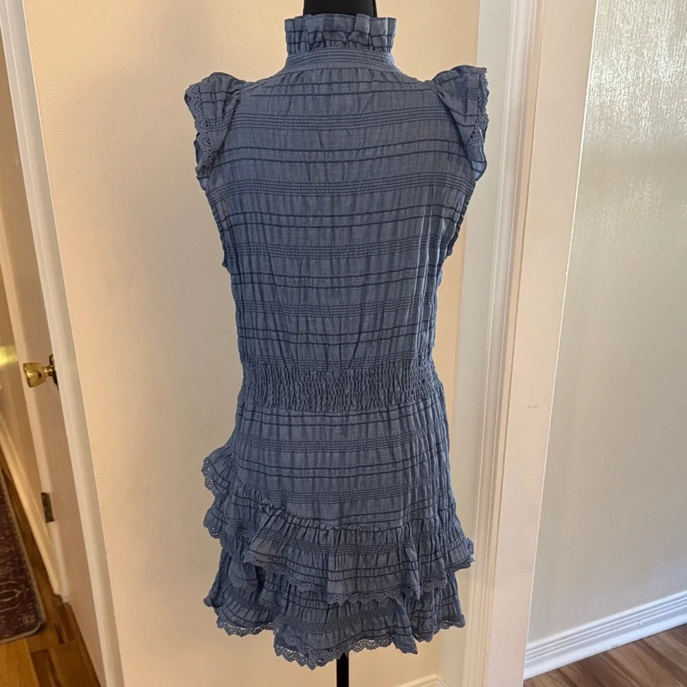 Blue Ruffled Sleeveless Dress - Picture 6 of 7